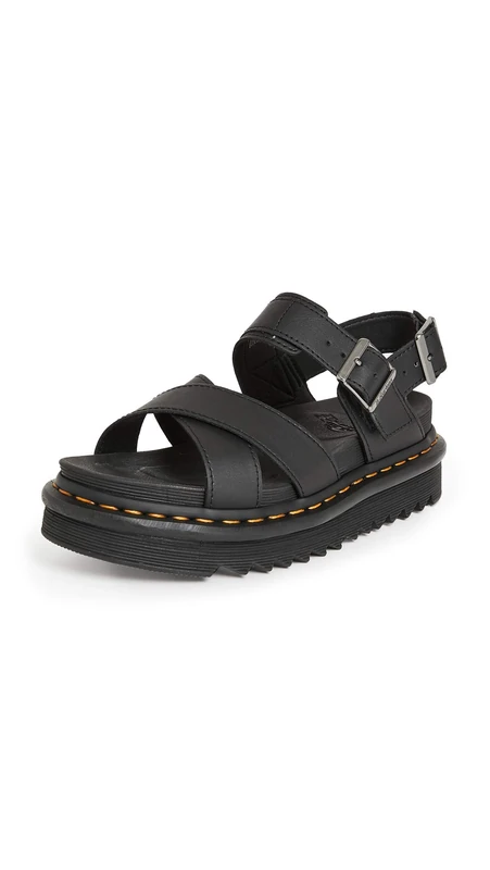 DR MARTENS Womens Cross Strap Sandals, Black Hydro Leather, 4 UK