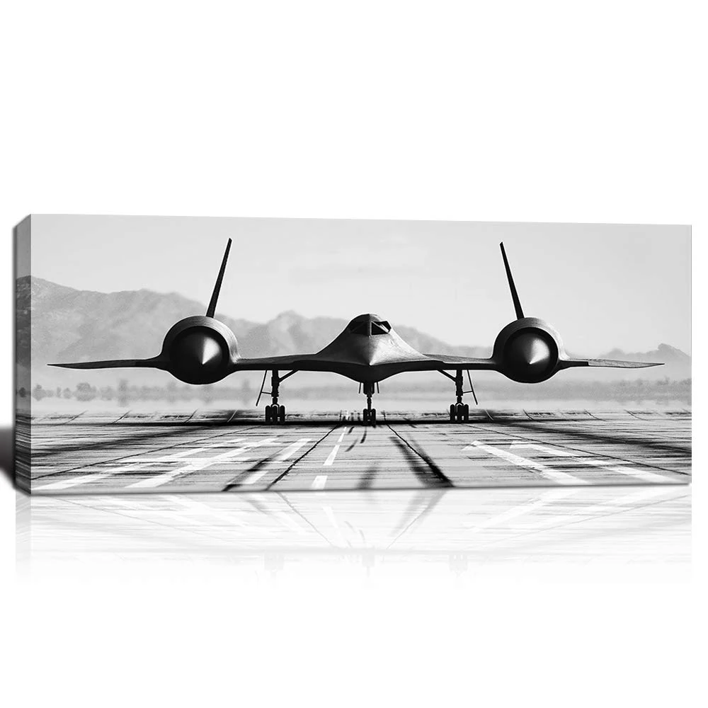 KLVOS Black and White Wall Art Large Airplane Aircraft Picture Print on Canvas for Boy Room Home Office Decoration Vintage Plane Framed Artwork Stretched Framed Ready to Hang 20x48inch