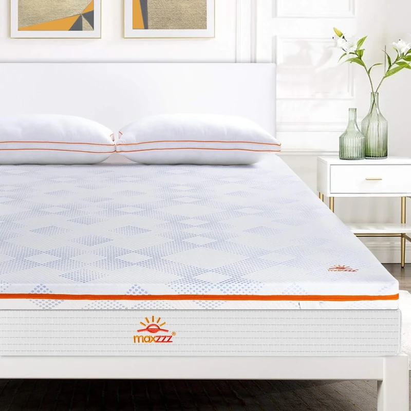 Maxzzz Gel Mattress Topper 135 x 190 x 7.5 cm Anti-Dust Mite and Breathable Memory Foam Mattress Topper with Removable and Washable Cover