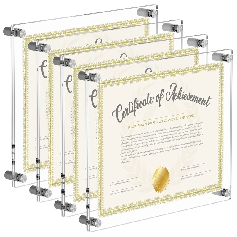 AITEE 11x14 Acrylic Picture frame 4 Packs,Modern Hanging Transparent Lucite Square Frames for Photo Diploma Degree Certificate Art Wedding Gallery Display, Double Panel