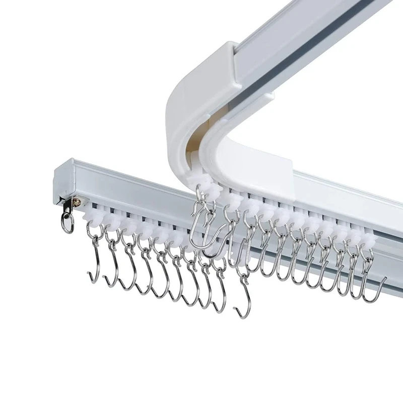 Room divider Ceiling Track set for Curtains with hooks, Corner Connectors(Set of 2) and top brackets Curtain Rail System (12-18 ft Track Set)