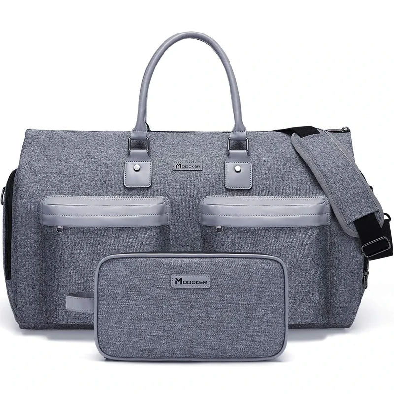 Modoker Convertible 2 in 1 Garment & Toiletry Bag for Men & Women Travel, Multi-Function Suit Bag, Grey