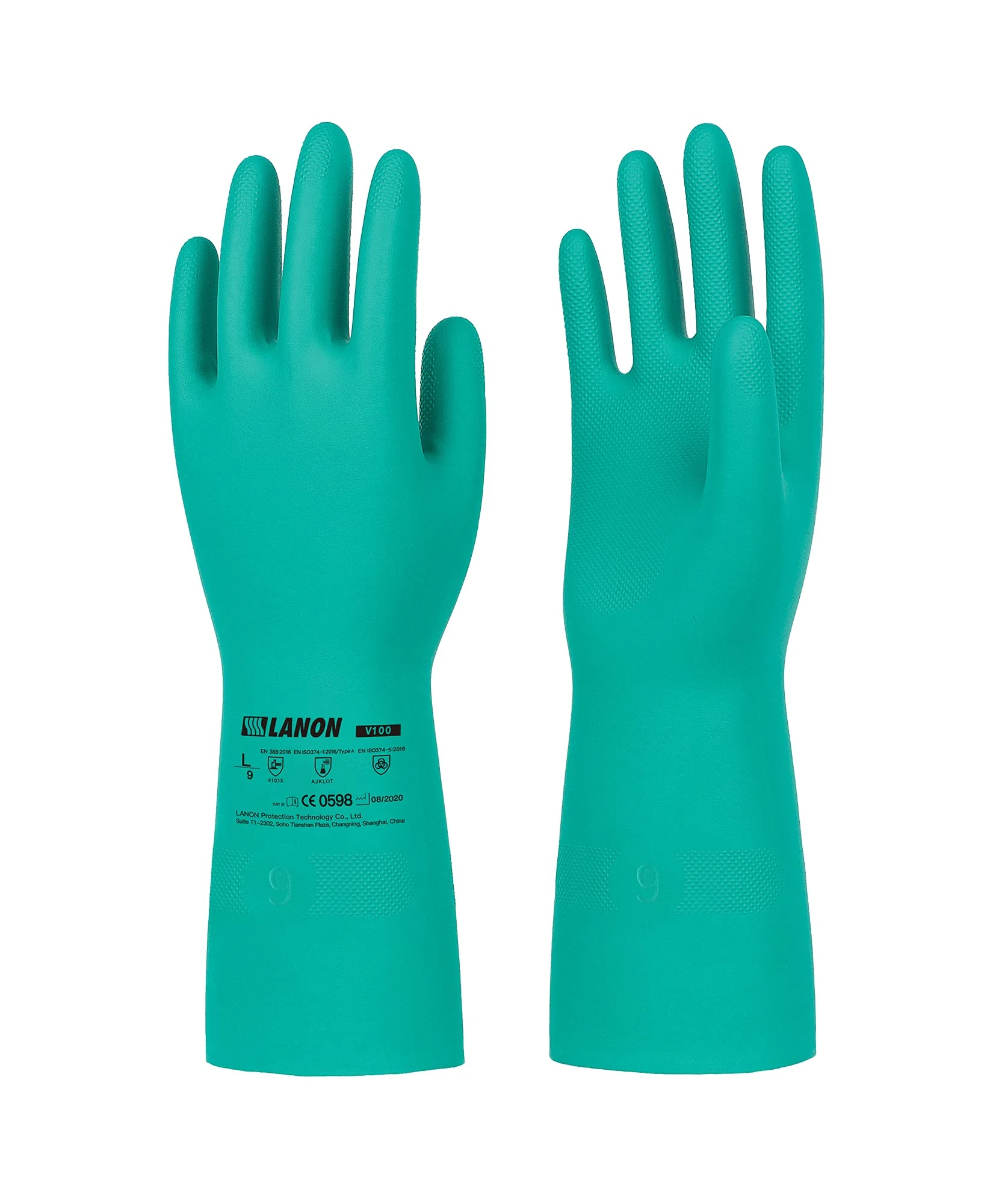 LANON 3 Pairs Nitrile Chemical Resistant Gloves, Reusable Heavy Duty Safety Work Gloves, Acid, Alkali and Oil Protection, Non-Slip, X-Large