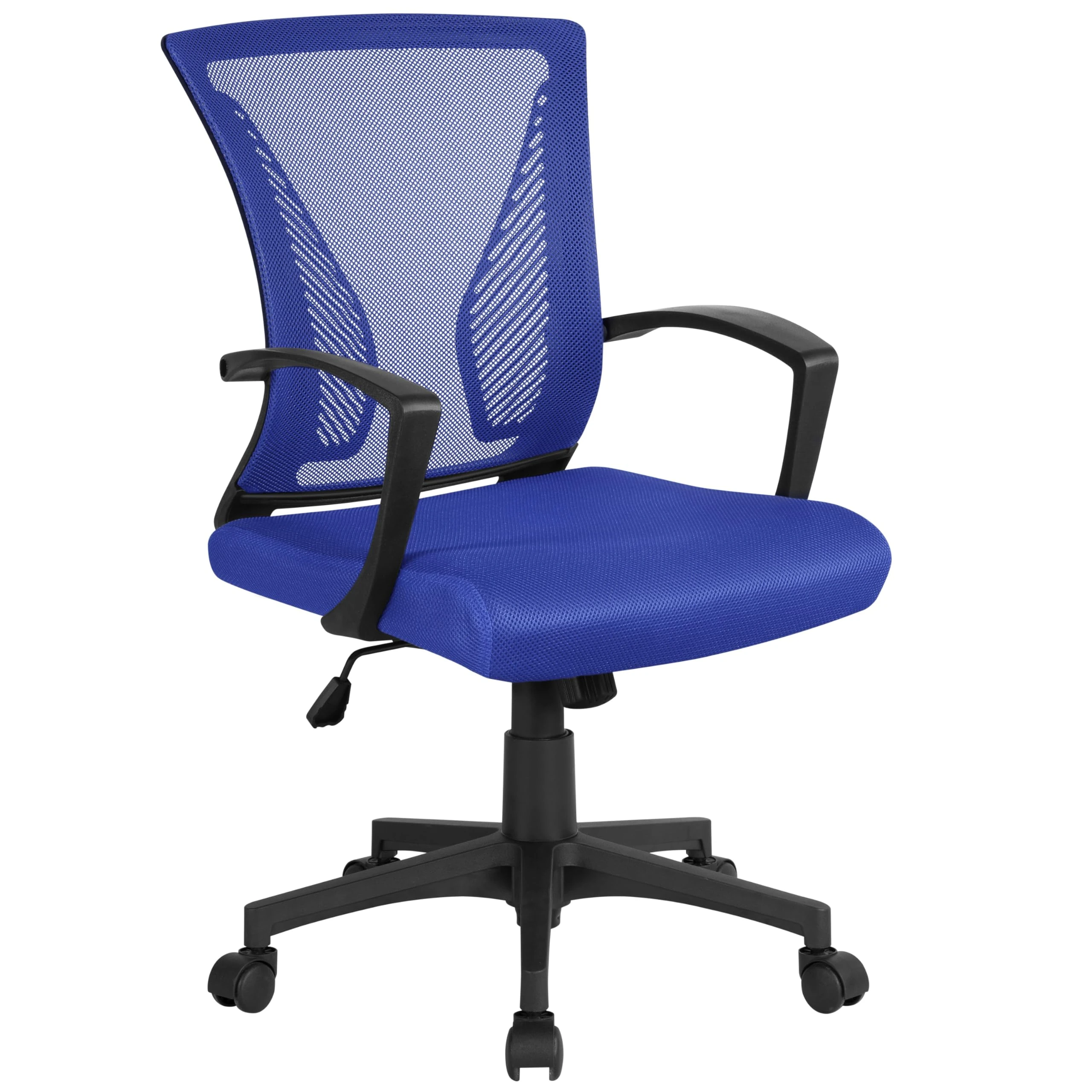 Yaheetech Adjustable Desk Chair Executive Computer Chair Ergonomic Office Swivel Chair with Comfy Lumbar Back Support Arms and Wheels for Home Work or Study Blue