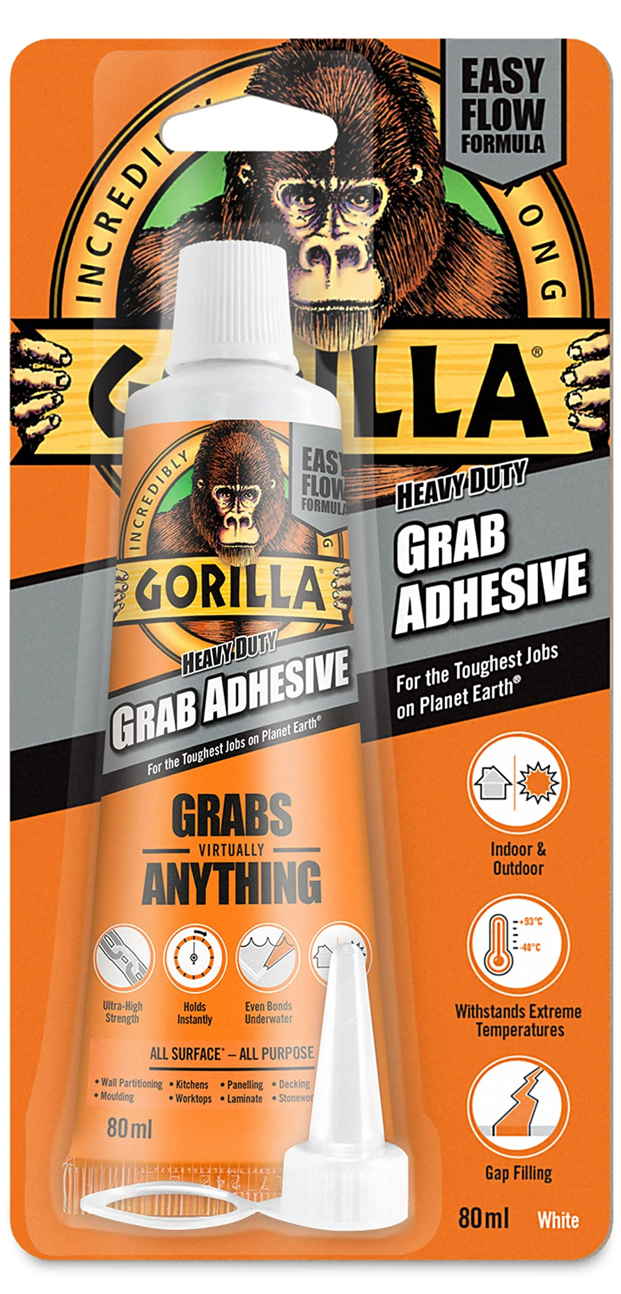 Gorilla 2044300 Heavy Duty Grab Adhesive White 80ml 1 Pack