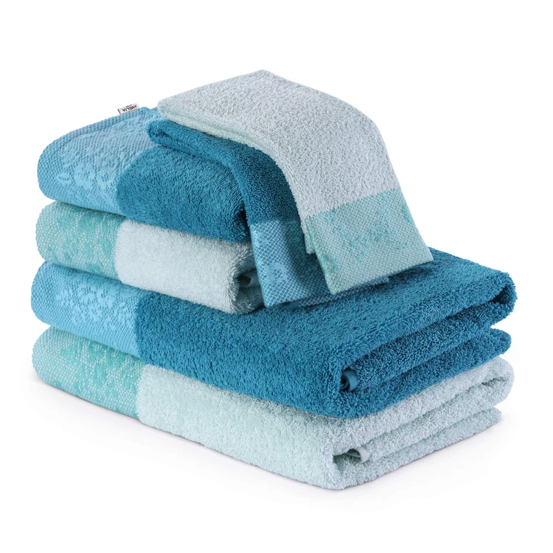 AmeliaHome Hand Towels, Set of 6 Hand Towels, Bath Towels, Guest Towels, 100% Cotton, 70 x 140, 50 x 90, 30 x 50 cm, Light Blue Cyan, 500 g/m², Crea