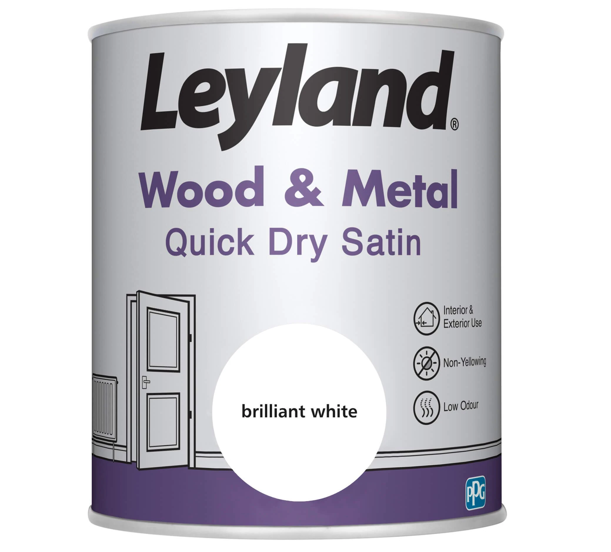 Leyland Wood & Metal Quick Dry Satin, Brilliant White, 750ml