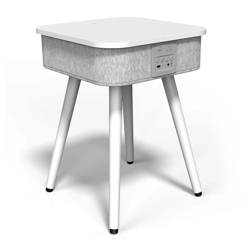 i-box Portable Smart Side Table Bluetooth Speaker With Wireless & USB Charging Dock (Square White)