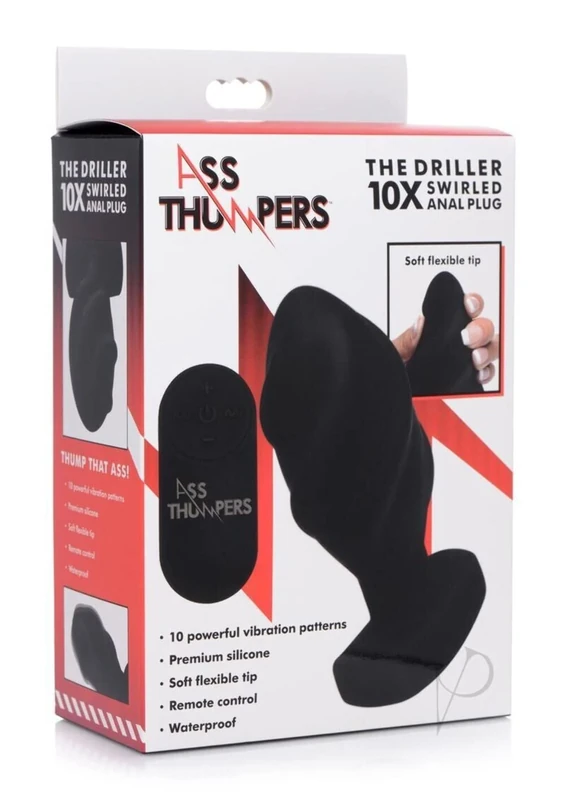 The Driller 10X Swirled Silicone Remote Control Vibrating Butt Plug