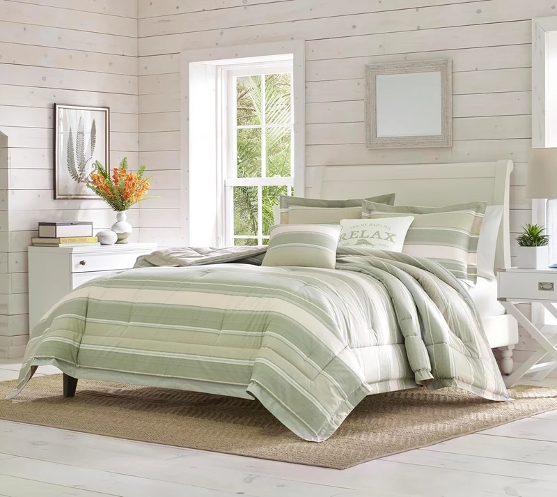 Tommy Bahama | Serenity Bedding Collection Quality Ultra Soft Breathable Cotton Comforter, All Season Premium 5 Piece Set, Designed for Home Hotel Décor, Queen, Green