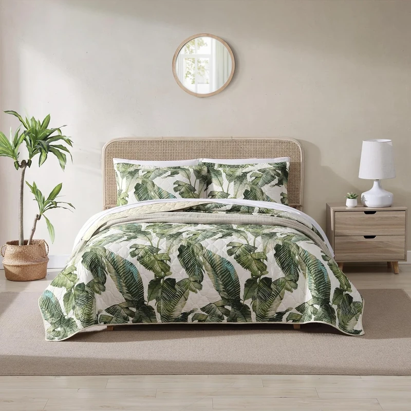 Tommy Bahama 100% Cotton, Reversible, Lightweight & Breathable Bedding, Pre-Washed for Added Softness, Green, King