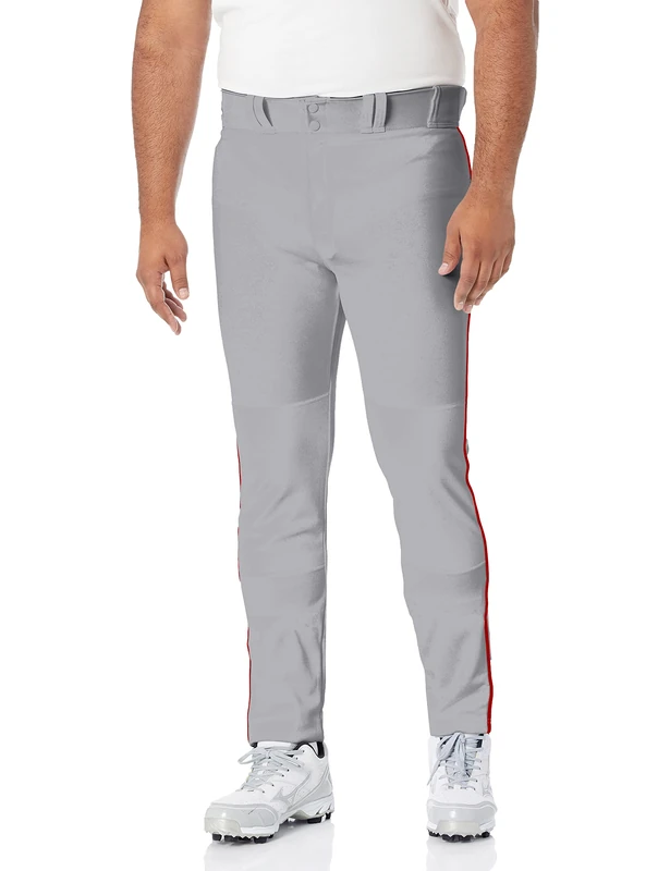 Easton Rival+ Baseball Pant | Full Length/Semi-Relaxed Fit | Adult Sizes | Solid & Piped Options Grey/Red - Image 1