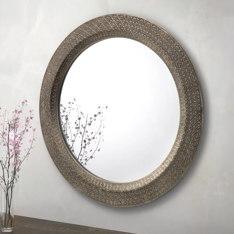 Julian Bowen Cadence Large Round Wall Mirror - Pewter Mirrors