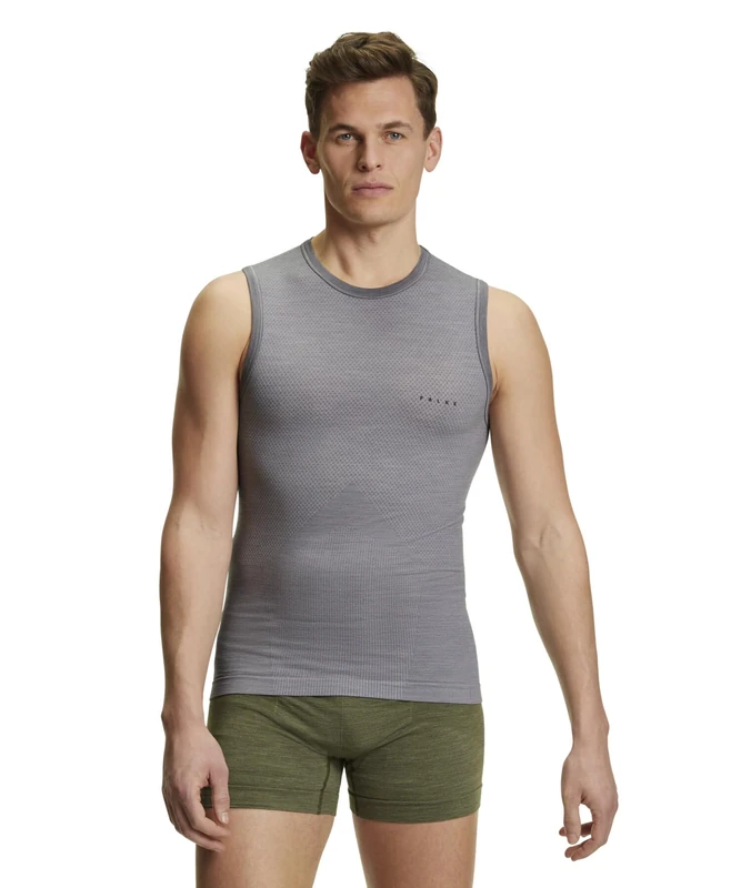 FALKE Men's Wool-Tech Light M S/l Sh Functional Yarn Quick Dry 1 Piece Base Layer Top, Grey Grey-Heather 3757, L