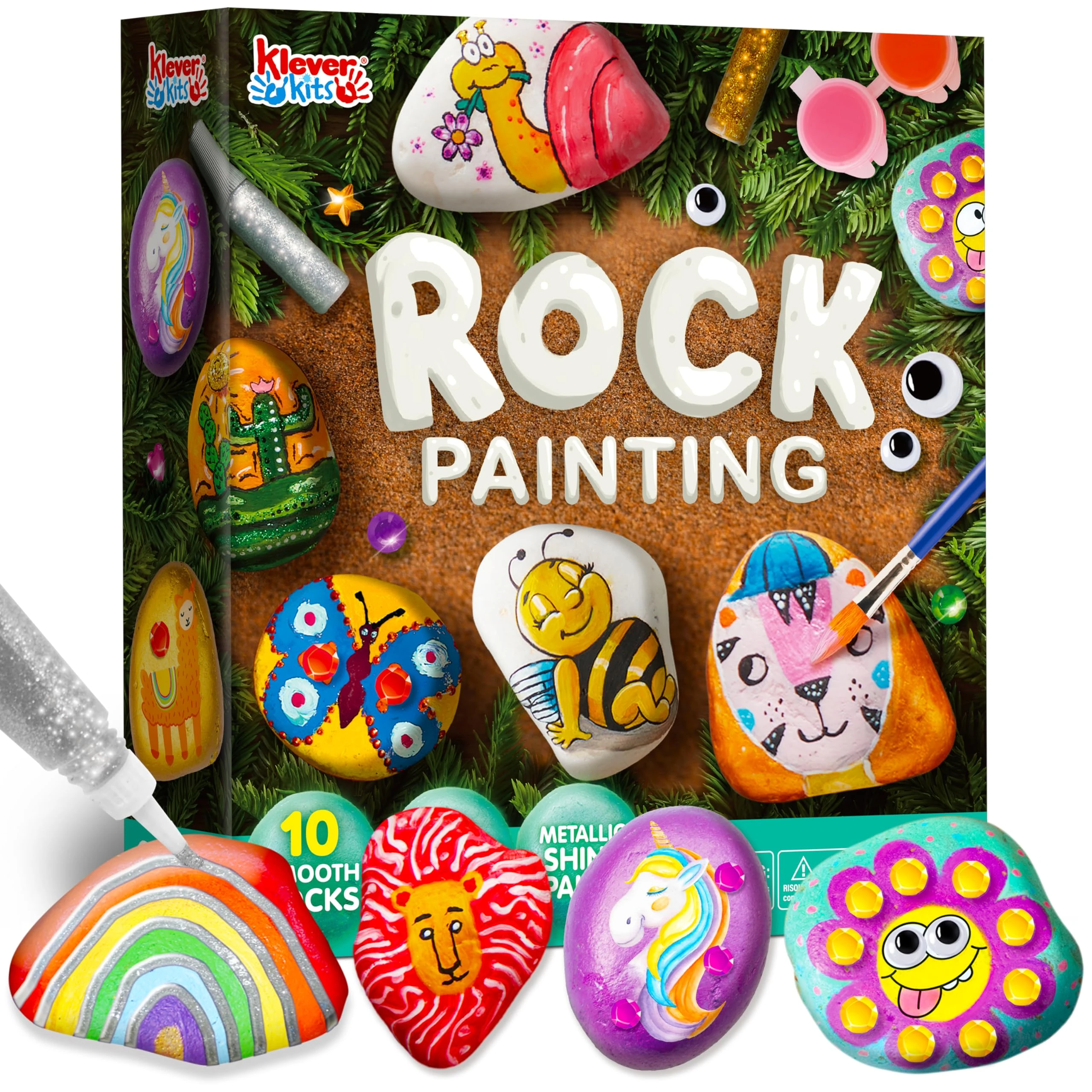 JOYIN Klever Kits Rock Painting Kit, Creativity Arts & Crafts, DIY Supplies,Spring Crafts for Kids,Decorate Your Own Painting Craft,Family Outdoor Indoor Activity Birthday Presents