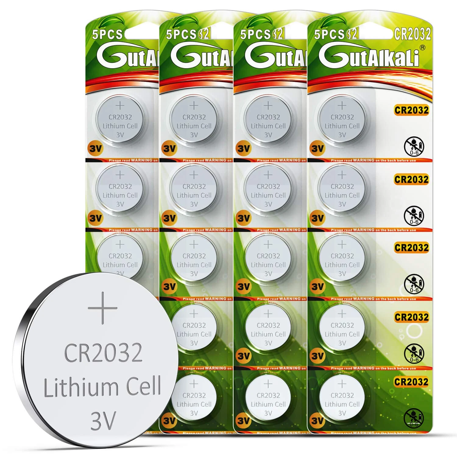 GutAlkaLi 20 PCS CR2032 Lithium Coin Batteries - High Capacity with 3V Output, Ideal for TV Remotes, Car Fobs, Motherboards, and More (2032/DL2032 Compatible)