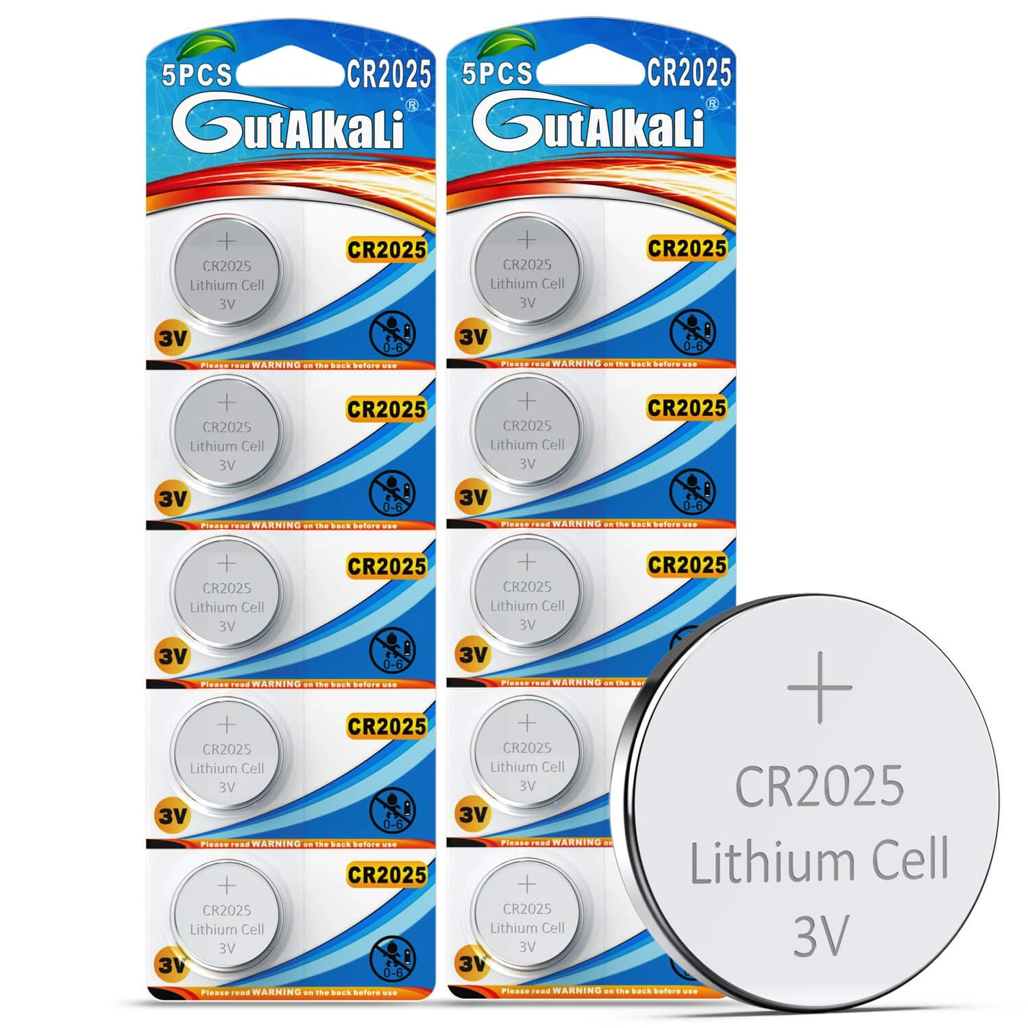 GutAlkaLi CR2025 3V Lithium Battery, CR2025 Batteries 10 - Pack