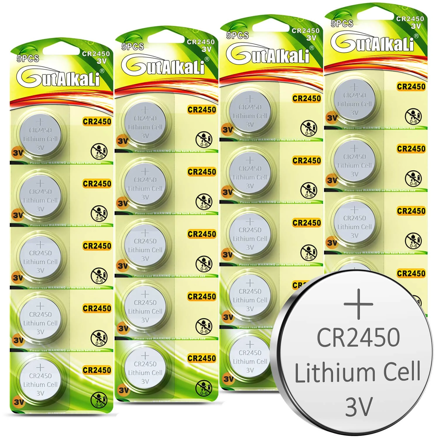 GutAlkaLi CR2450 3V Lithium Battery - 20 Pack of High-Performance CR2450 Batteries for Your Devices