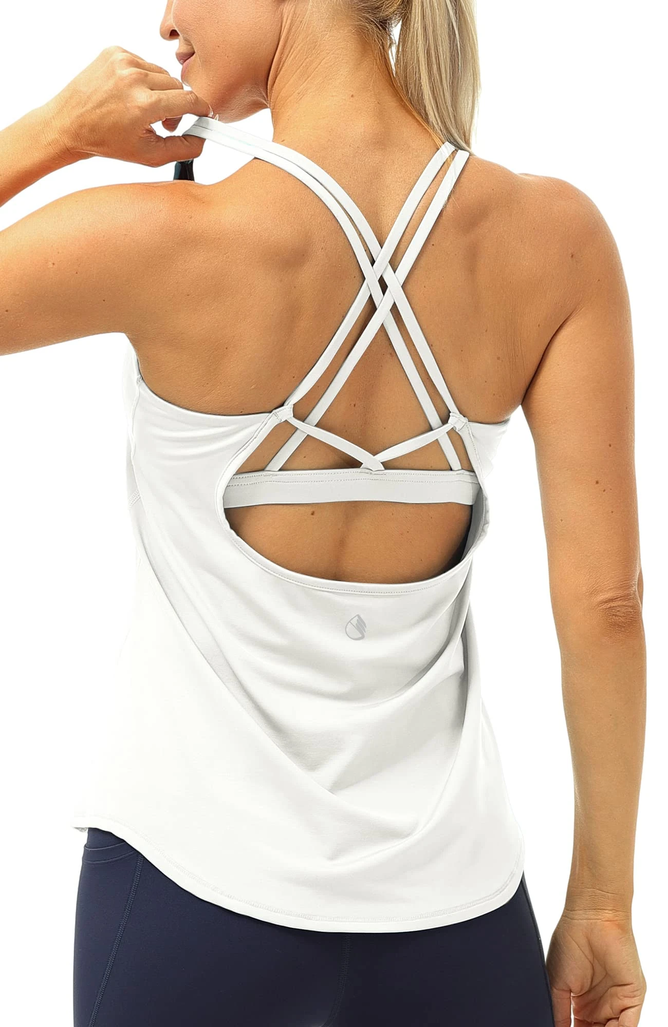 icyzone Women's Workout Tank Tops Built in Bra - Strappy Sports Yoga Tops, Running Exercise Gym Shirts (S, Off White)