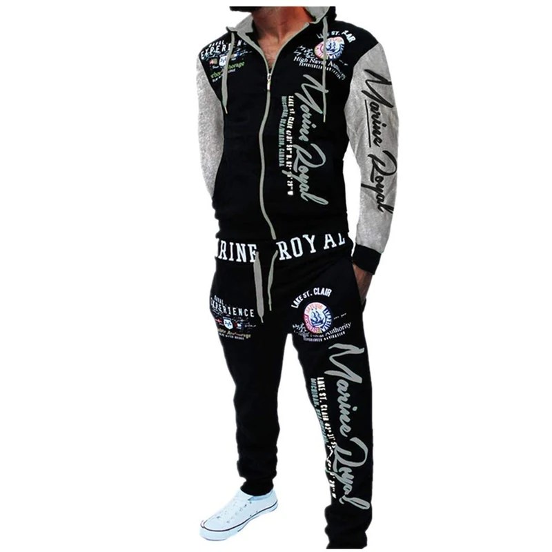 HHGKED Men 's Casual Tracksuit Hooded Full Zip Elastic Waistband Sweatsuit Set, Gray, Large