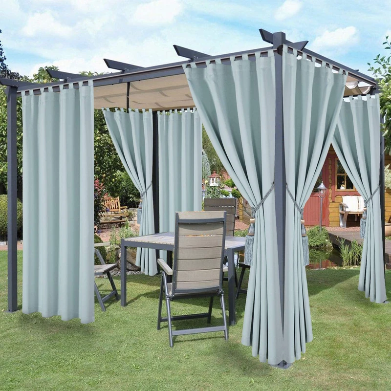 LORDTEX Waterproof Indoor/Outdoor Curtains for Patio - Thermal Insulated, Sun Blocking Detachable Sticky Tab Top Blackout Curtains for Bedroom, Porch, Pergola, 52 x 84 inch, 2 Panels, Seafoam