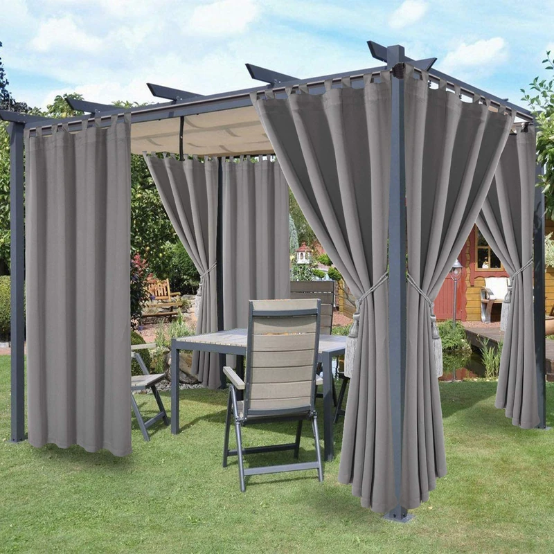 LORDTEX Waterproof Indoor/Outdoor Curtains for Patio - Thermal Insulated, Sun Blocking Detachable Sticky Tab Top Blackout Curtains for Bedroom, Porch, Pergola, 52 x 84 inch, 2 Panels, Veridian Grey - Image 1