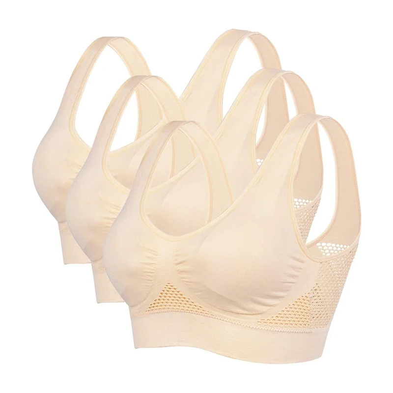 Litthing Women Wide Strap Bras Seamless Everyday Bra Soft Sleep Underwear Daily Netted Racerback Padded Breathable for Yoga Plus Size