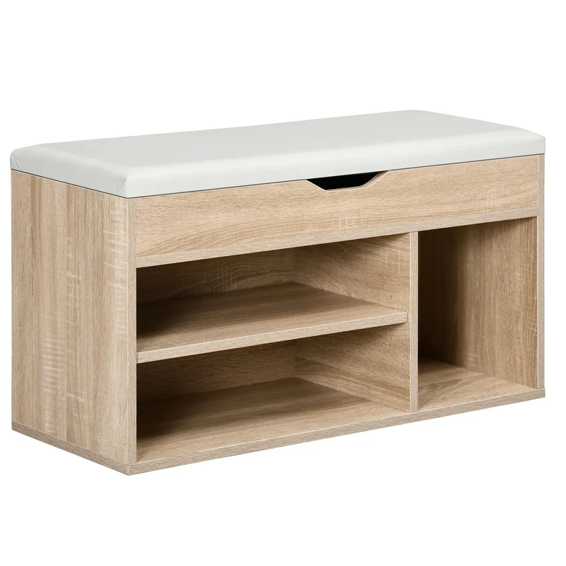 HOMCOM Shoes Cabinet Bench Hidden Storage Padded Seat Organiser Footwear Rack Hallway Oak Tone - Image 1