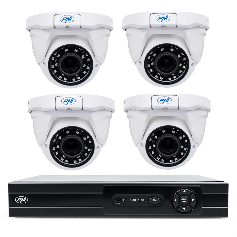 PNI House AHD808 DVR/NVR package - 8 channels 4MP H265 audio inputs, audio output, USB2.0 + 4 video surveillance cameras PNI House AHD47 1080P