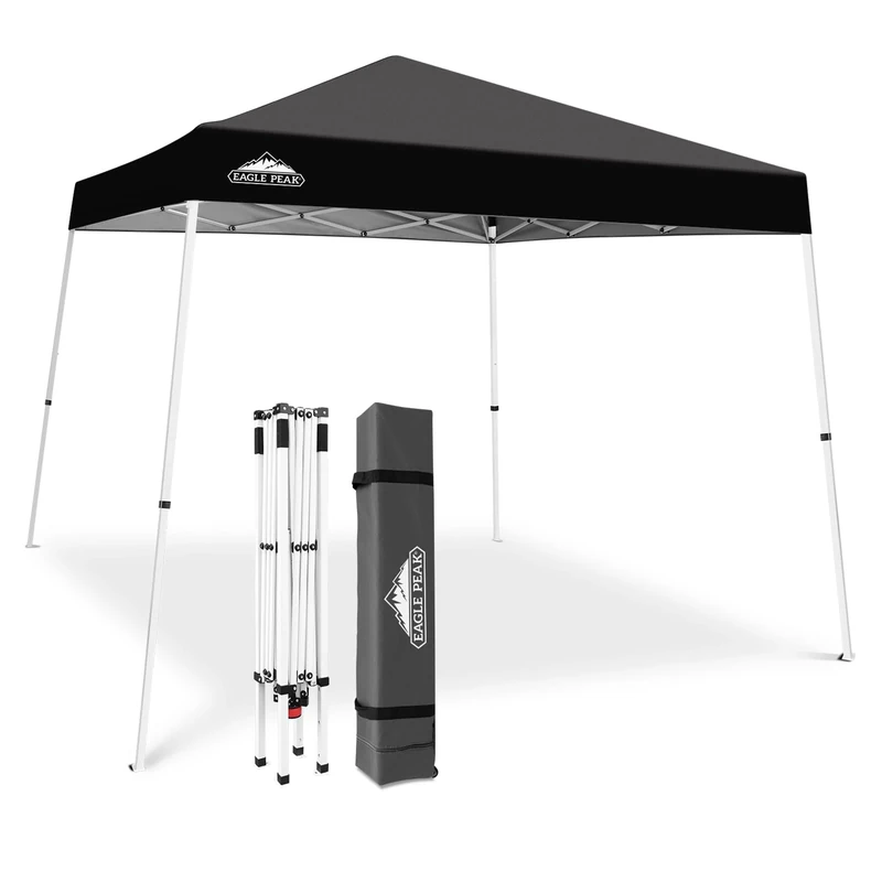 EAGLE PEAK 3m x 3m Slant Leg Pop-up Canopy Tent Instant Outdoor Canopy Easy Set-up Folding Shelter, Black