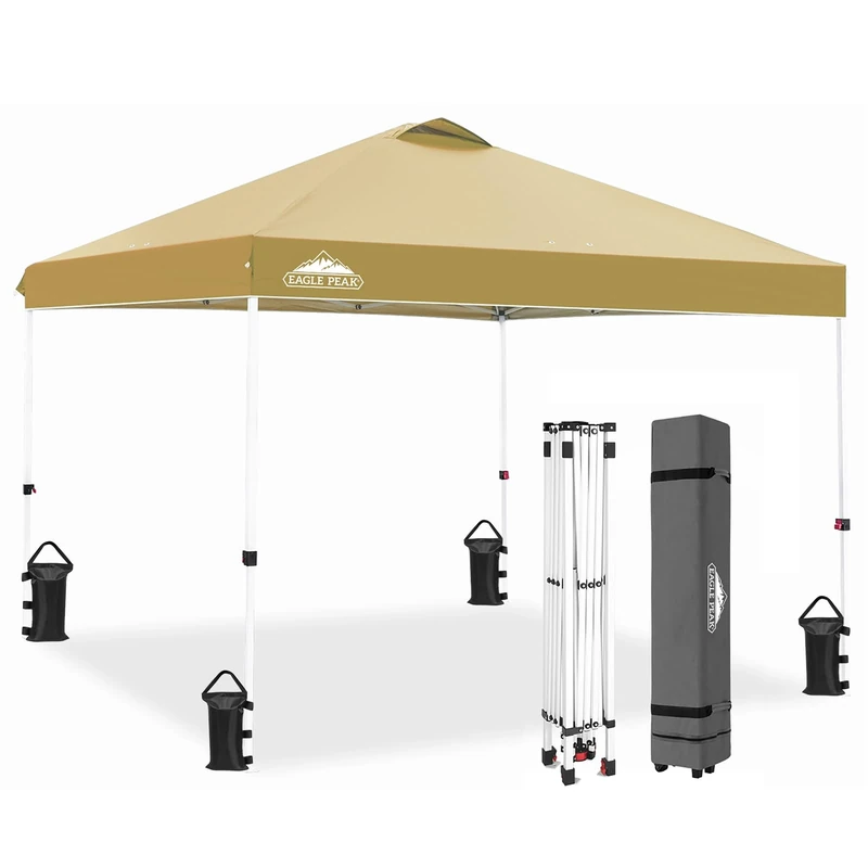 EAGLE PEAK 3m x 3m Pop Up Gazebo Tent Instant Outdoor Canopy Straight Leg Shelter (Beige)