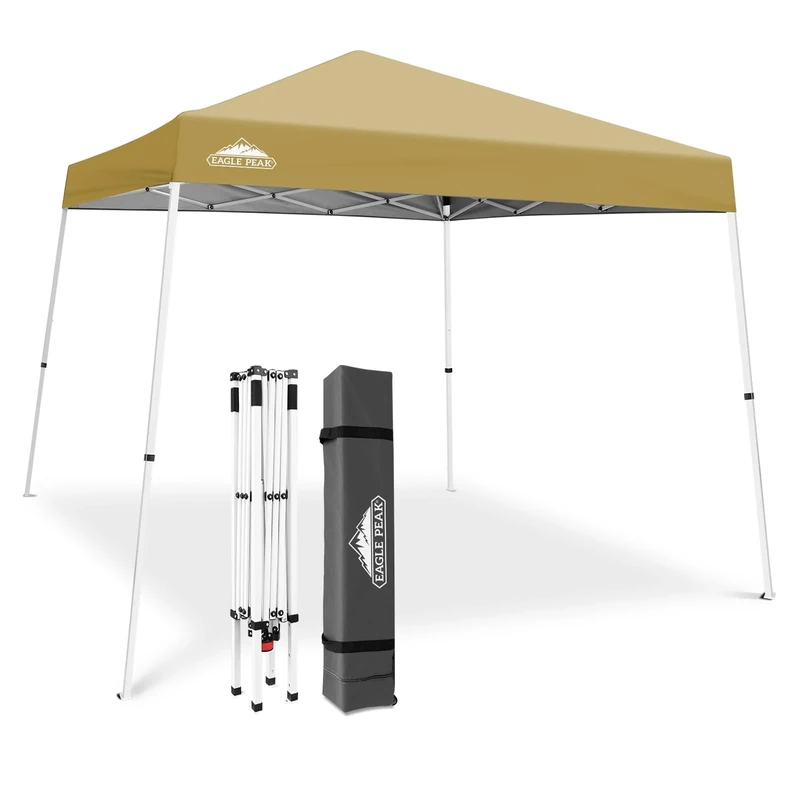 EAGLE PEAK 3m x 3m Slant Leg Pop-up Canopy Tent Instant Outdoor Canopy Easy Set-up Folding Shelter (Beige)
