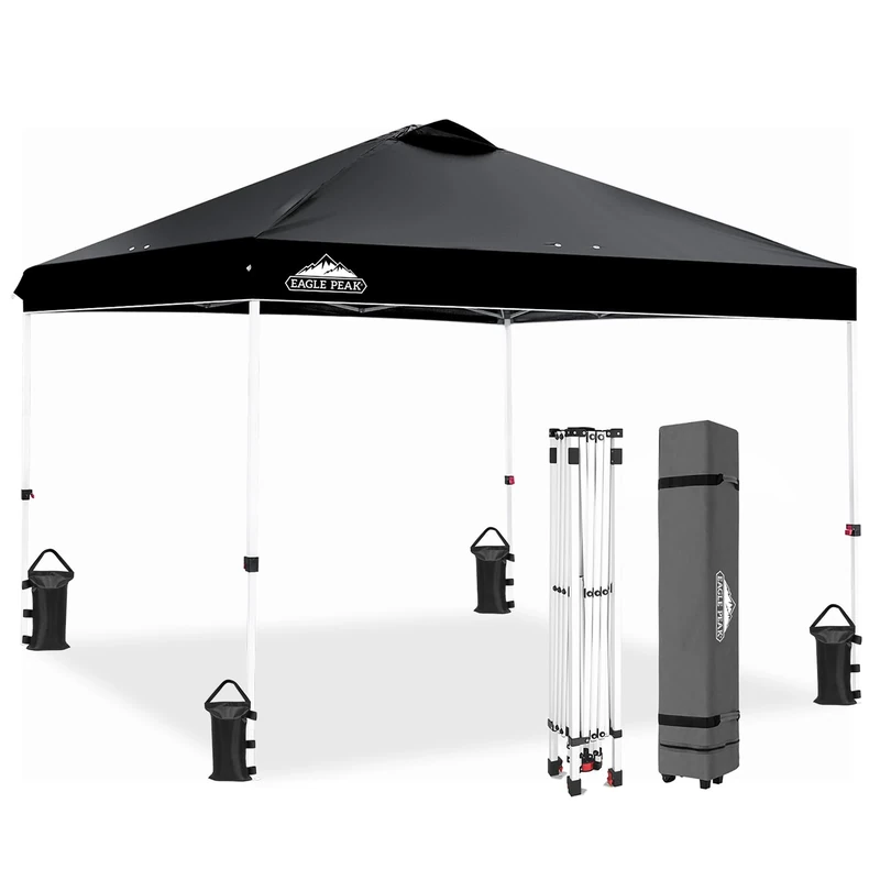 EAGLE PEAK 3m x 3m Pop Up Gazebo Tent Instant Outdoor Canopy Straight Leg Shelter (Black)