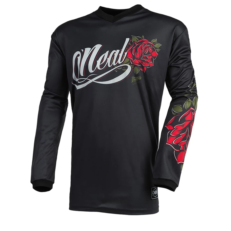 O'NEAL | Motorcycle-Jersey | Enduro Motocross | Breathable Fabric, Padded Elbow Protection, fit for Maximum Freedom of Movement | Jersey Element Women´s Roses | Adult | Black Red | Size M - Image 1