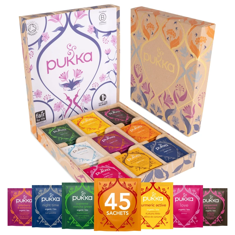 Pukka Herbs | Premium Organic Herbal Tea Selection Gift Set Box | Ideal Gifts For Women & Men Christmas, Birthday, Anniversary & Self-Care | Eco-Friendly Selection | 45 Tea Bags | 9 Delicious Flavours