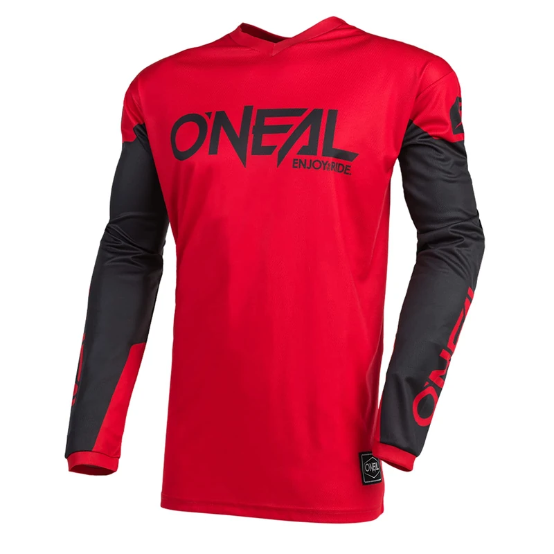 O'NEAL | Motorcycle-Jersey | Enduro Motocross | Breathable Fabric, Padded Elbow Protection, fit for Maximum Freedom of Movement | Jersey Element Threat | Adult | Black Red | Size L