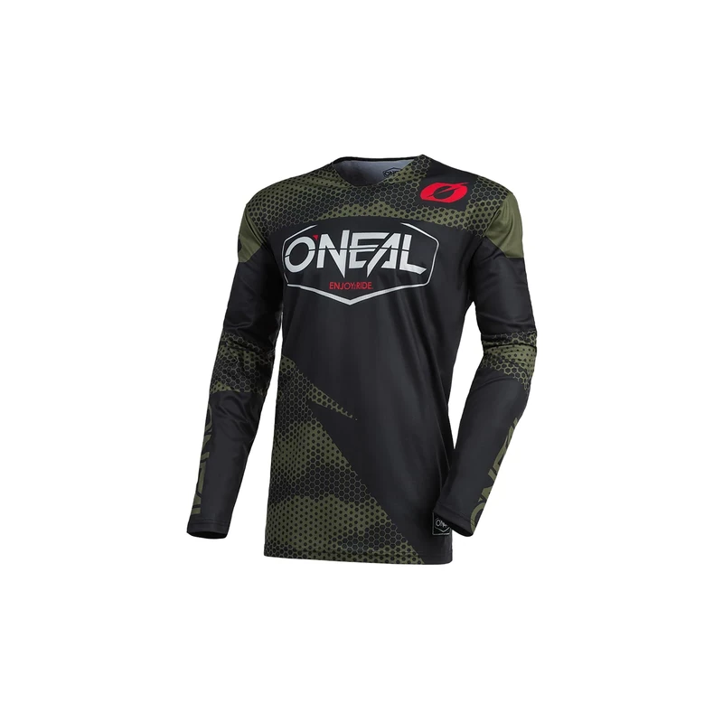 O'NEAL | Motorcycle-Jersey | Enduro Motorcycle | Fast Drying and Lightweight Performance Fabric, Collarless Design, Athletic fit | Jersey Mayhem Covert | Adult | Black Green | Size S