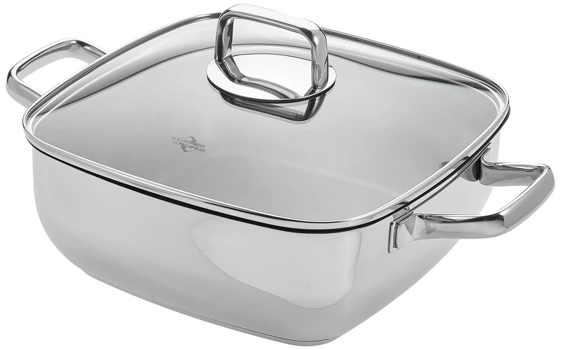 Küchenprofi Pisa Serving Pan | 6.5 L | 28 x 28 x 10 cm | Frying Pan with Two Side Handles | Stainless Steel Pan | for All Cookers Including Induction | Oven-Safe up to 220 °C/Glass Lid up to 180 °C