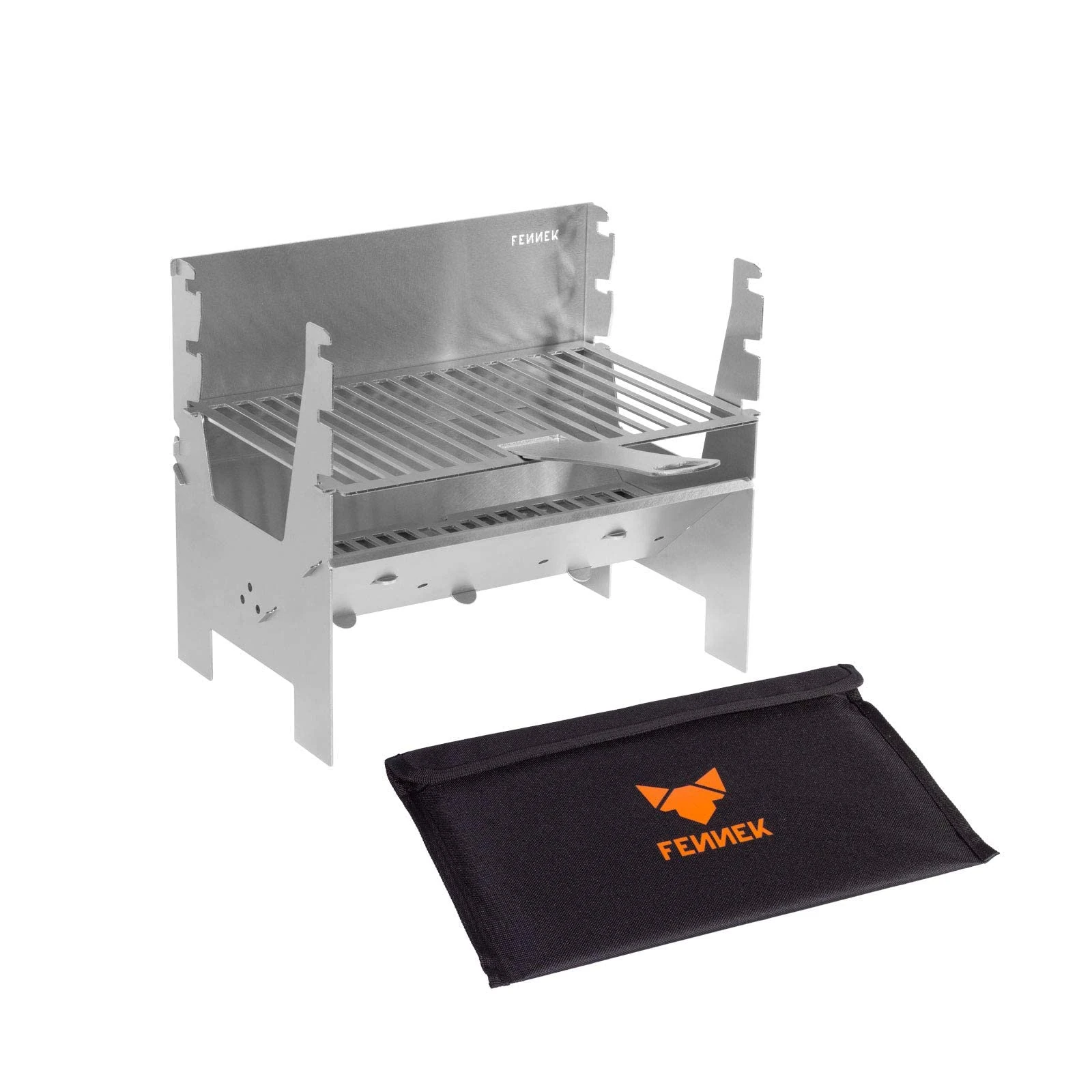 FENNEK Light | Mobile and Stick Together Charcoal Barbecue Grill | Made of Stainless Steel | Suitable for Camping, Trekking, Van Life, Garden and Outdoor Barbecue Fun