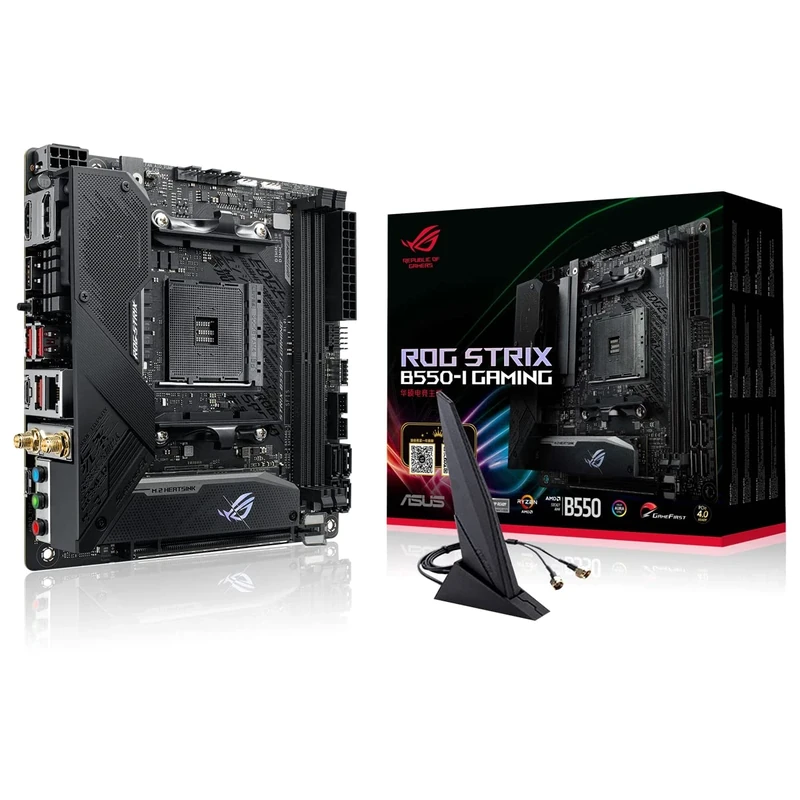 ASUS ROG STRIX B550-I GAMING AMD Ryzen AM4 mini ITX Motherboard (10 Power Stages, PCIe 4.0, DDR4 5100, Wi-Fi 6, Intel 2.5 Gb Ethernet, USB 3.2 Gen 2, SATA and AI Noise Cancelling)