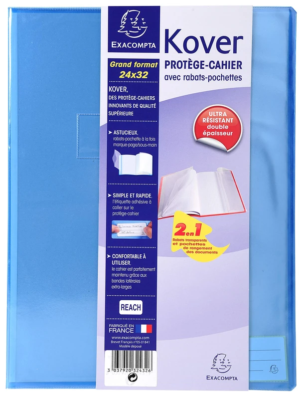 Exacompta - Ref 32431E - KoverBook Protector - A4+ in Size, Made from PVC Material - Protects Exercise Books, Water Resistant, Tear-Resistant Covers - Assorted Colours (Pack of 60)