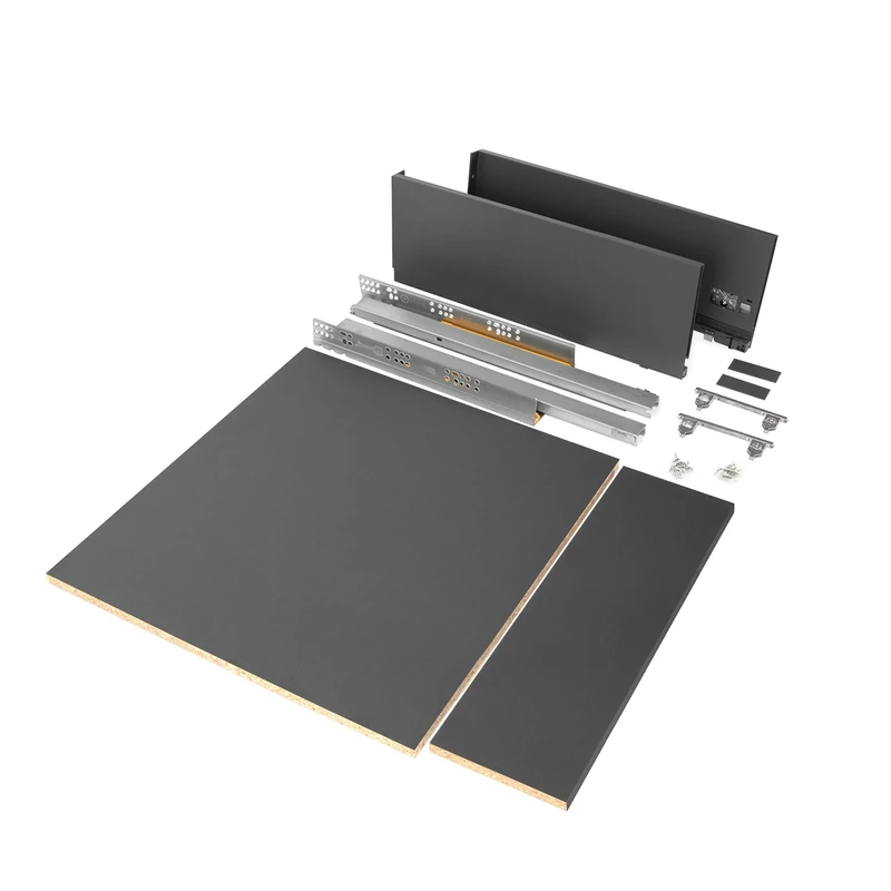Emuca - Drawer Kit for Kitchen or Bathroom with Included Boards, Total Extraction Slides, Soft Closing, 178mm (7 inch) Height for 600mm (23,6 inch) Module and 500mm (19,7 inch) Depth, Anthracite Grey