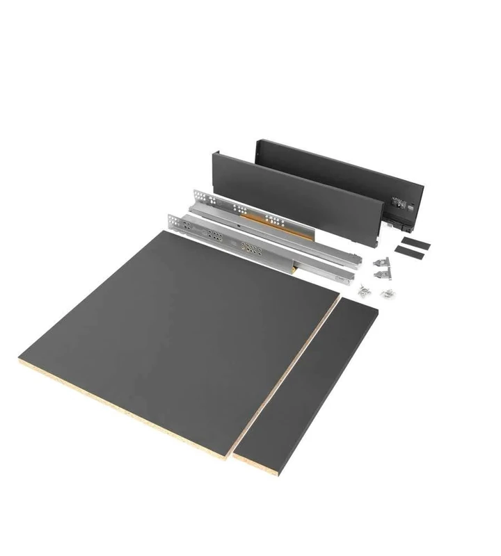 Emuca - Drawer Kit for Kitchen or Bathroom with Included Boards, Total Extraction Slides, Soft Closing, 93mm (3,6 inch) Height for 600mm(23,6 inch) Module and 500mm (19,7 inch) Depth, Anthracite Grey