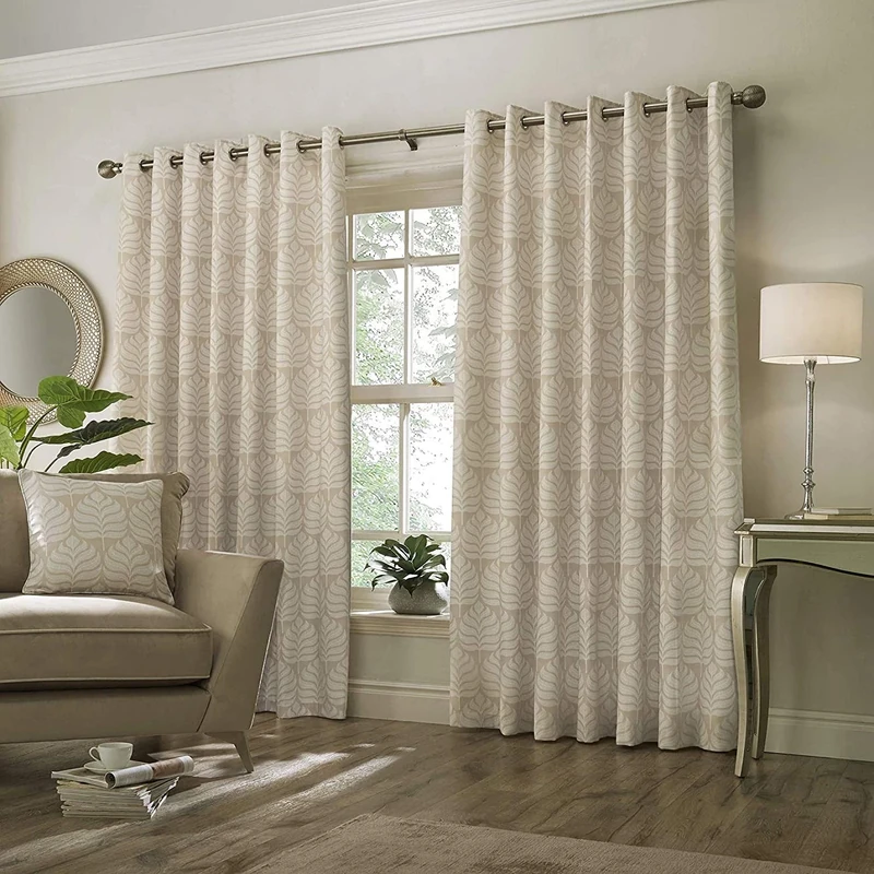 Paoletti Contemporary Horto Ringtop Eyelet Curtains, Natural, 168 x 229cm