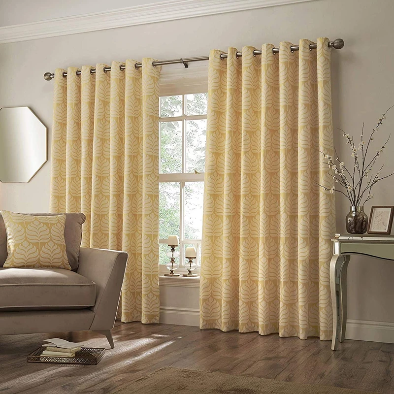 Paoletti Contemporary Horto Ringtop Eyelet Curtains, Ochre, 168 x 137cm - Image 1