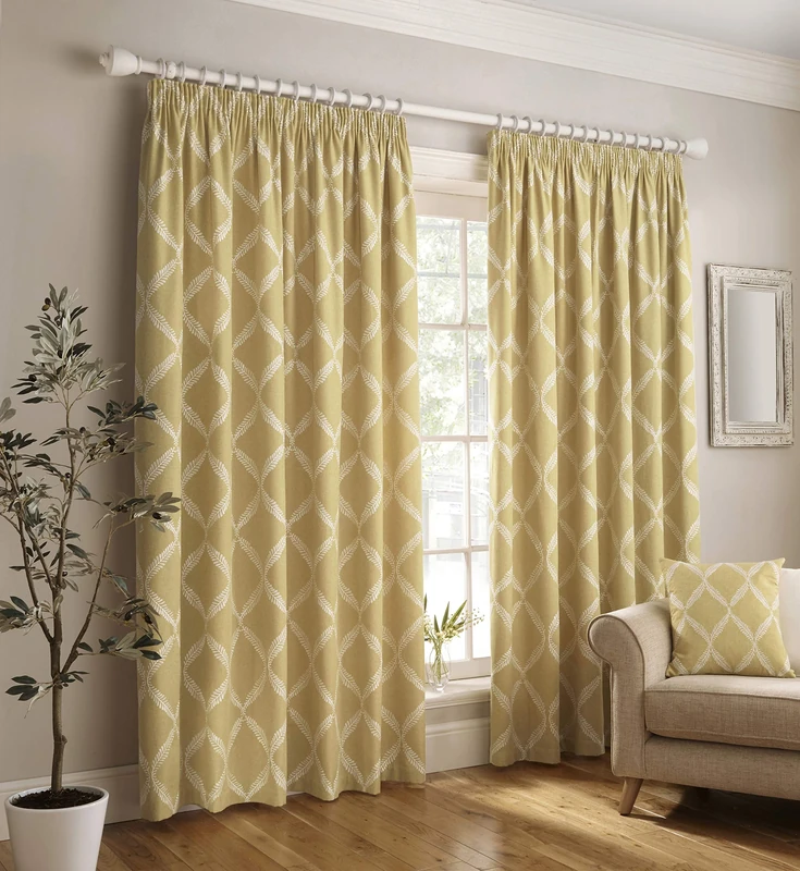 Paoletti Contemporary Olivia Pencil Pleat Curtains, Citrine, 229 x 137cm