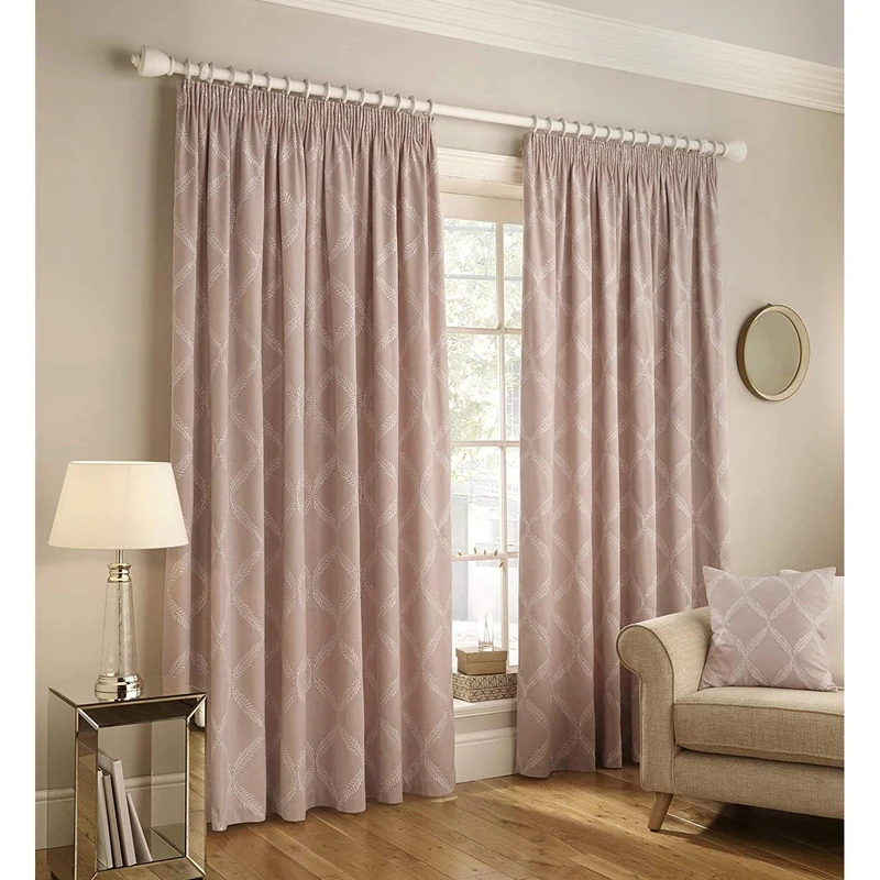 Paoletti Contemporary Olivia Pencil Pleat Curtains, Blush, 229 x 183cm