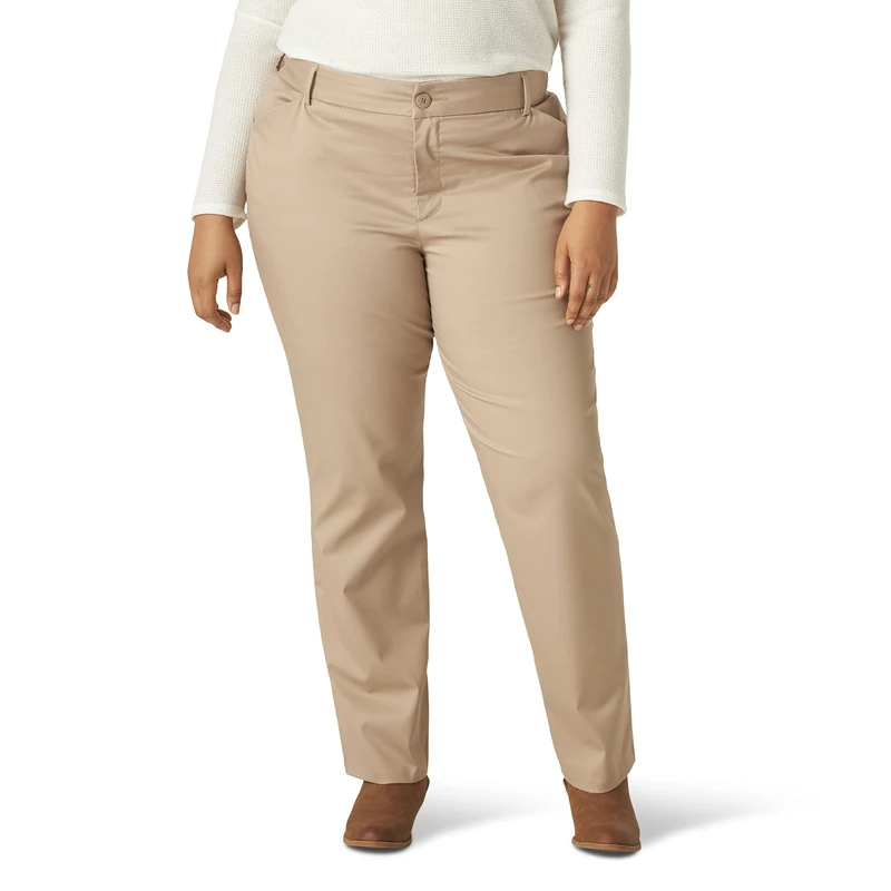 Lee Women's Plus Size Wrinkle Free Relaxed Fit Straight Leg Pant, Flax, 24W Long