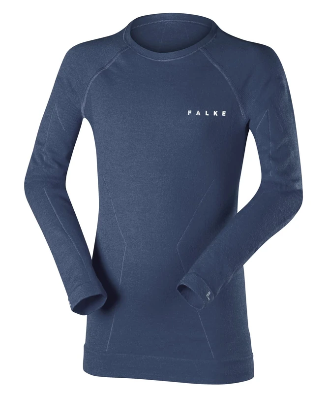 FALKE Unisex Kids Wool-Tech K L/s Sh Functional Yarn Quick Dry 1 Piece Base Layer Top, Blue Capitain 6751, 5.5-8