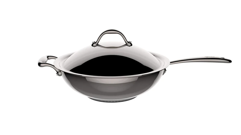 Lagostina ACCADEMIA LAGOFUSION Wok Frying Pan 30 cm (5L) Stainless Steel with Lid for All Heat Sources Including Induction Robust Riveted Handle Italy 25 Year 011116042030